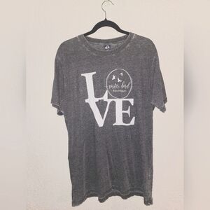 NWOT J*America "Sisterbird Boutique LOVE" Charcoal Burnout Graphic T-shirt Sz L
